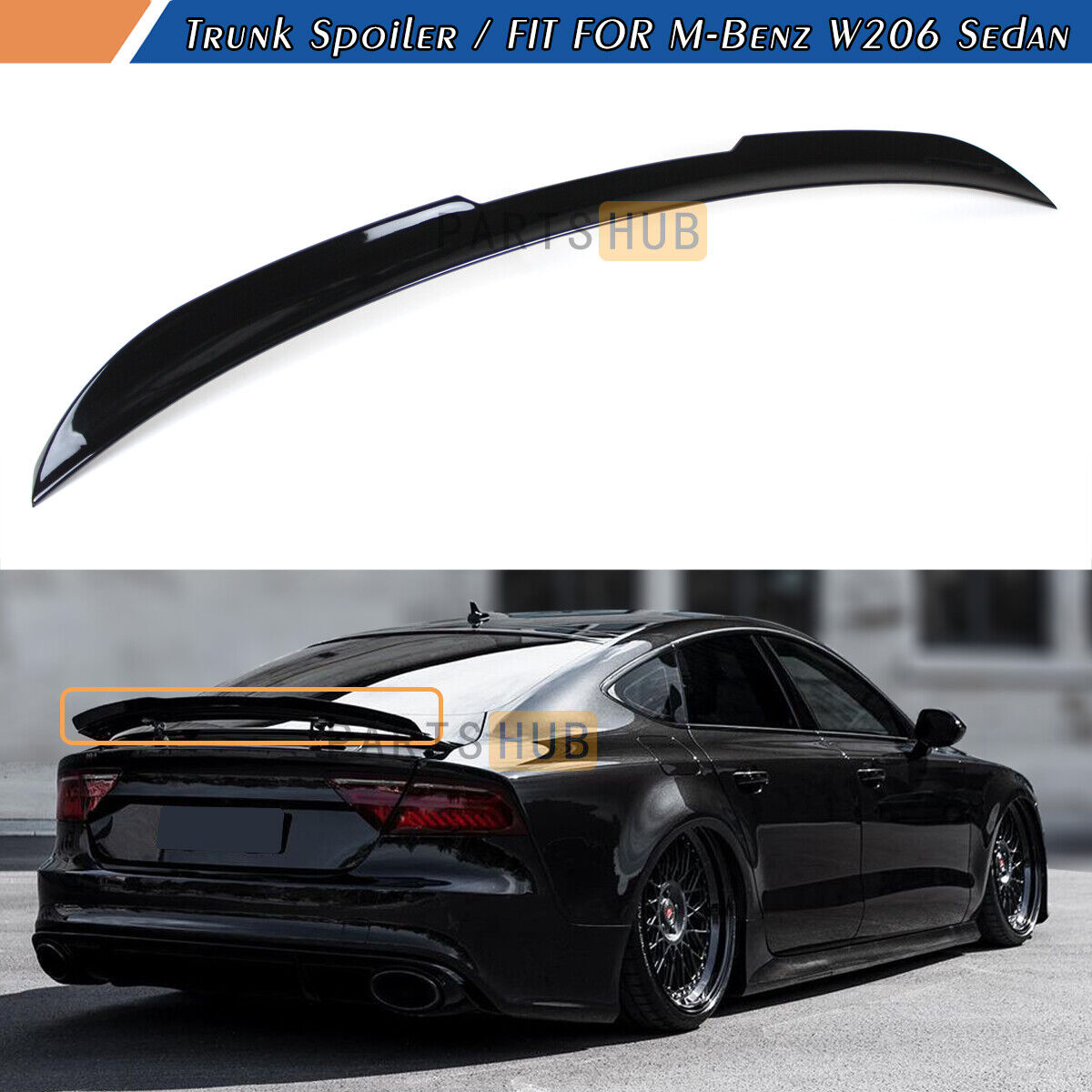 For 2012-18 Audi A7 S7 RS7 V Style Glossy Black Rear Trunk Spoiler Extension Lid
