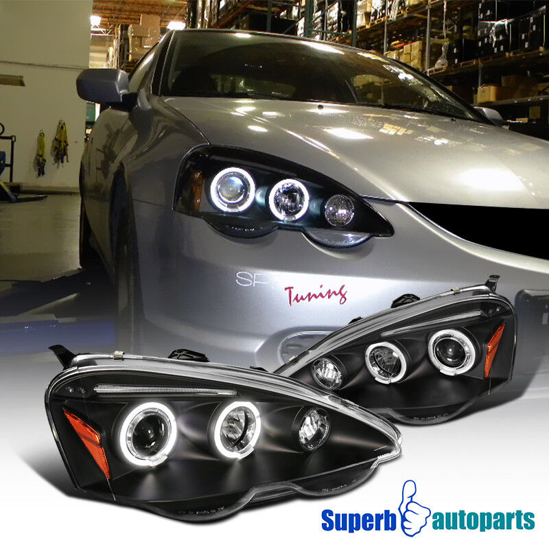 For 2002-2004 Acura RSX Dual Halo Projector Headlights Black Pair