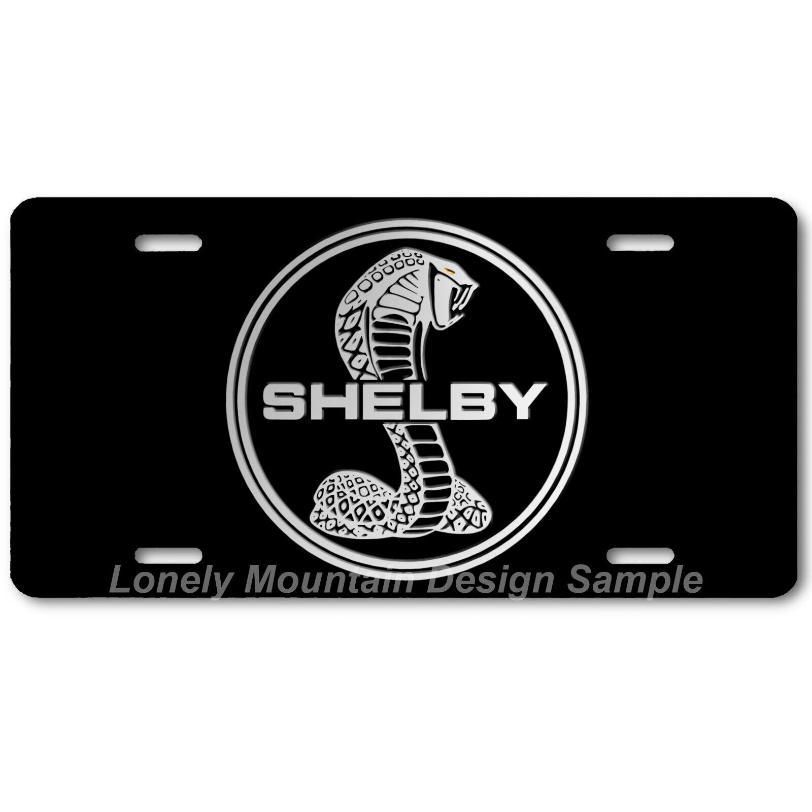 Shelby Cobra Inspired Art Gray on Black FLAT Aluminum Novelty License Tag Plate
