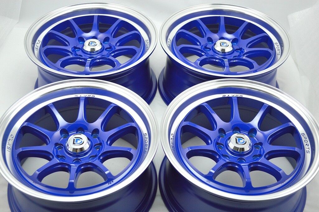 15 blue Wheels Civic Lancer Mirage Protege Miata Spectra Fit 4x100 4x114.3 Rims