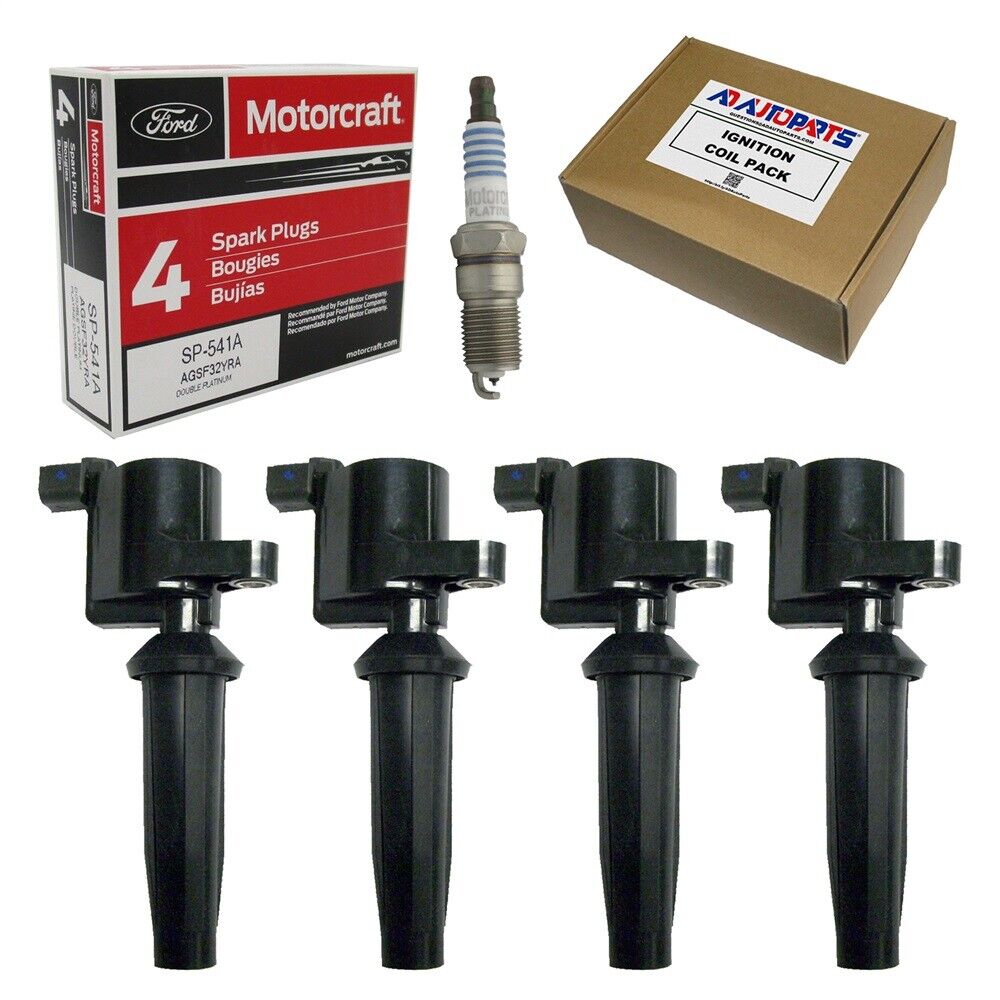 Set Of 4 Ignition Coils + 4 Motorcraft Spark Plugs for Ford Escape, Focus
