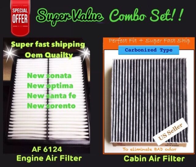 Engine & Carbonized Cabin Air filter for 12-18 Azera 11-14 Sonata 11-15 Optima