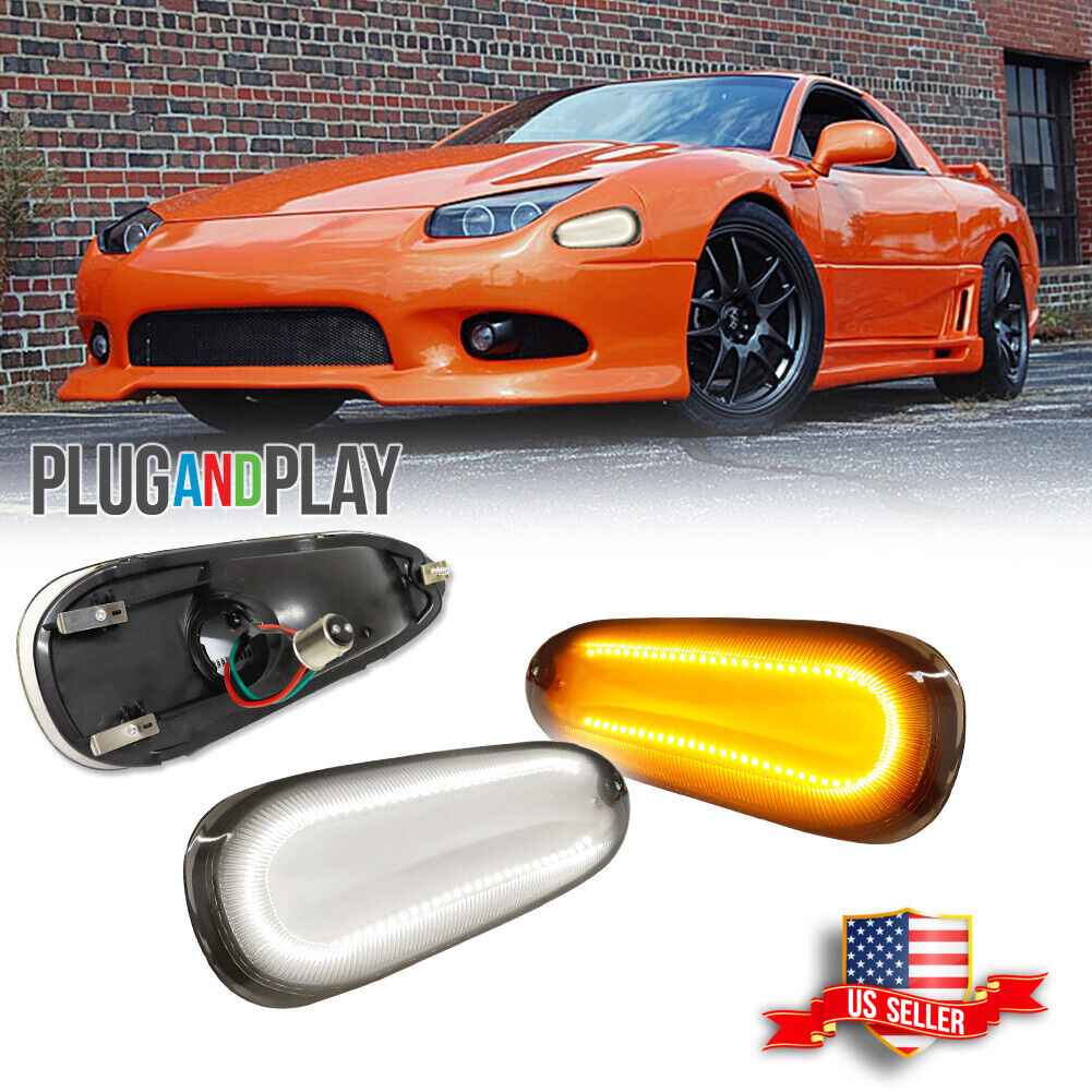 Smoked Front Switchback LED DRL Corner Signal Lights For 94-98 Mitsubishi 3000GT