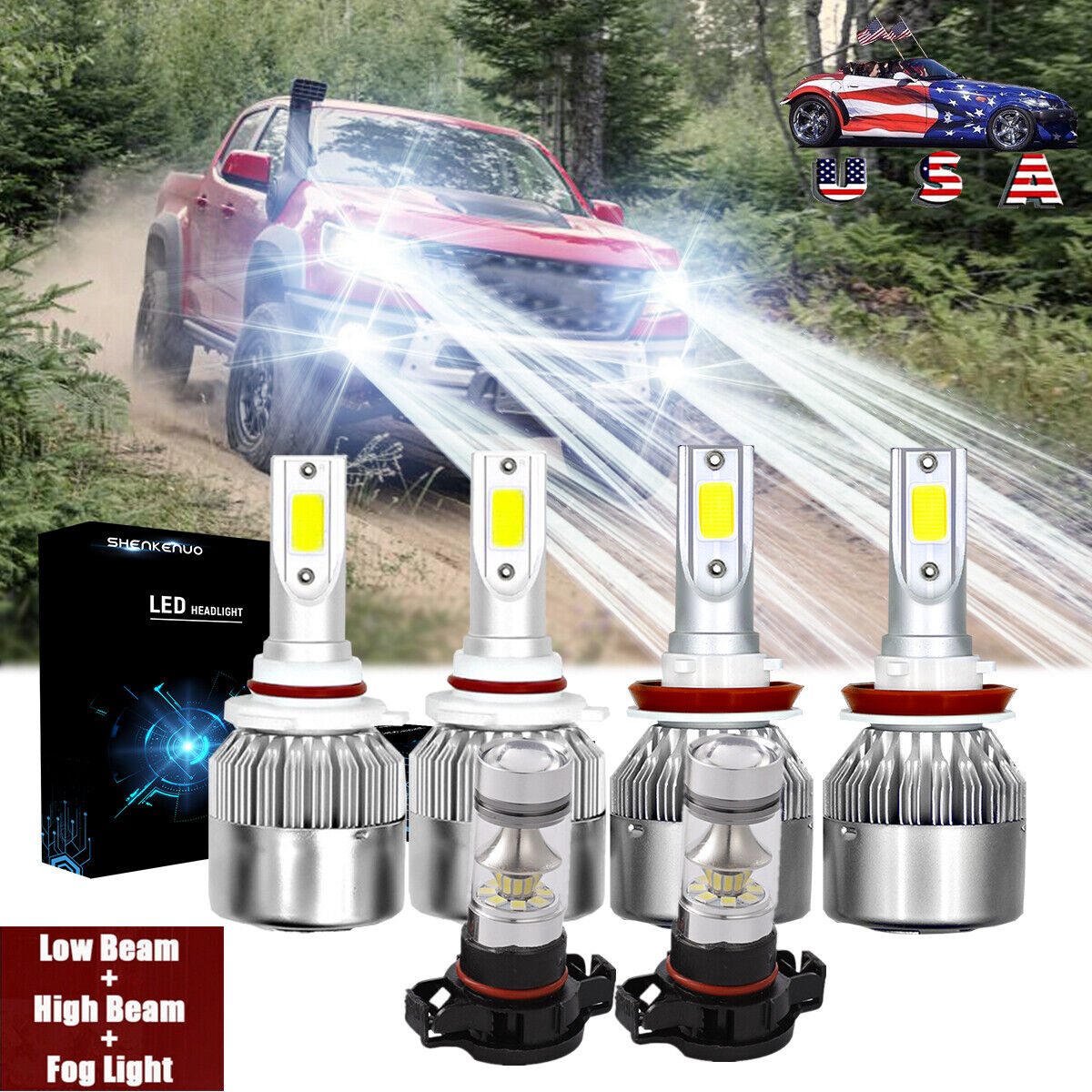 For 2015-2019  Colorado 6000K White LED Headlight High Low Fog Light Bulbs