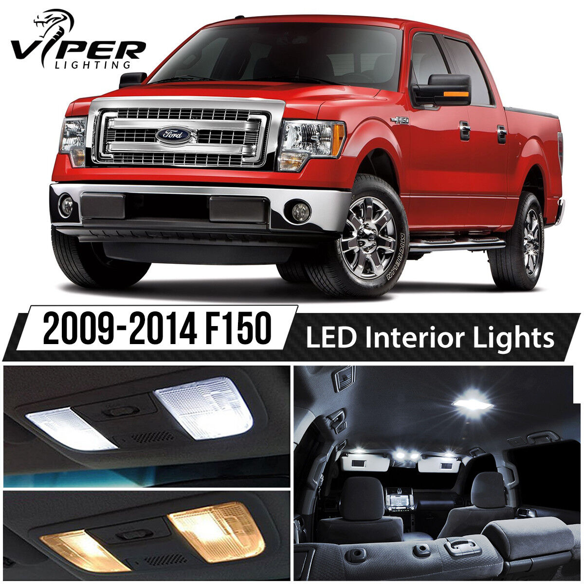 2009-2014 Ford F150 F-150 White Interior LED Lights Package Kit + License Lights