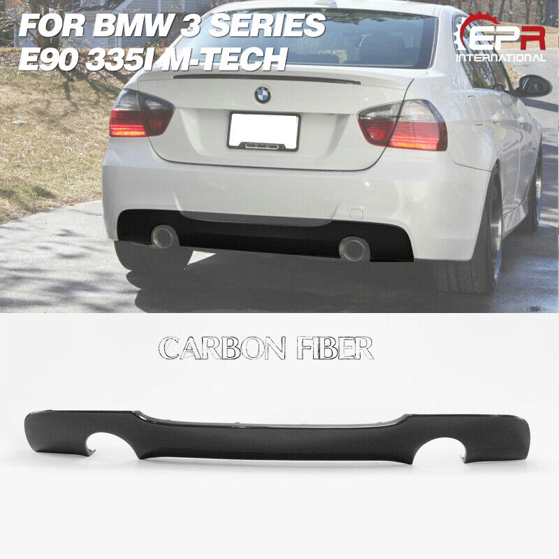 For BMW E90 335i (Twin Exhaust) Carbon M-Tech Style Rear Bumper Diffuser Lip Kit