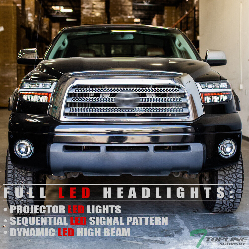 Topline For 07-13 Tundra/Sequoia Full LED Sequential Projector Headlights -Black