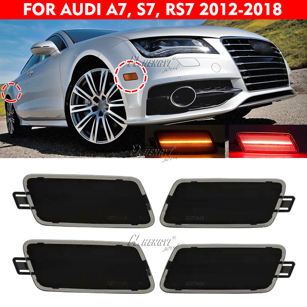 For 12-18 Audi A7 Quattro RS7 S7 LED Front Rear Bumper Side Marker Lights Smoked