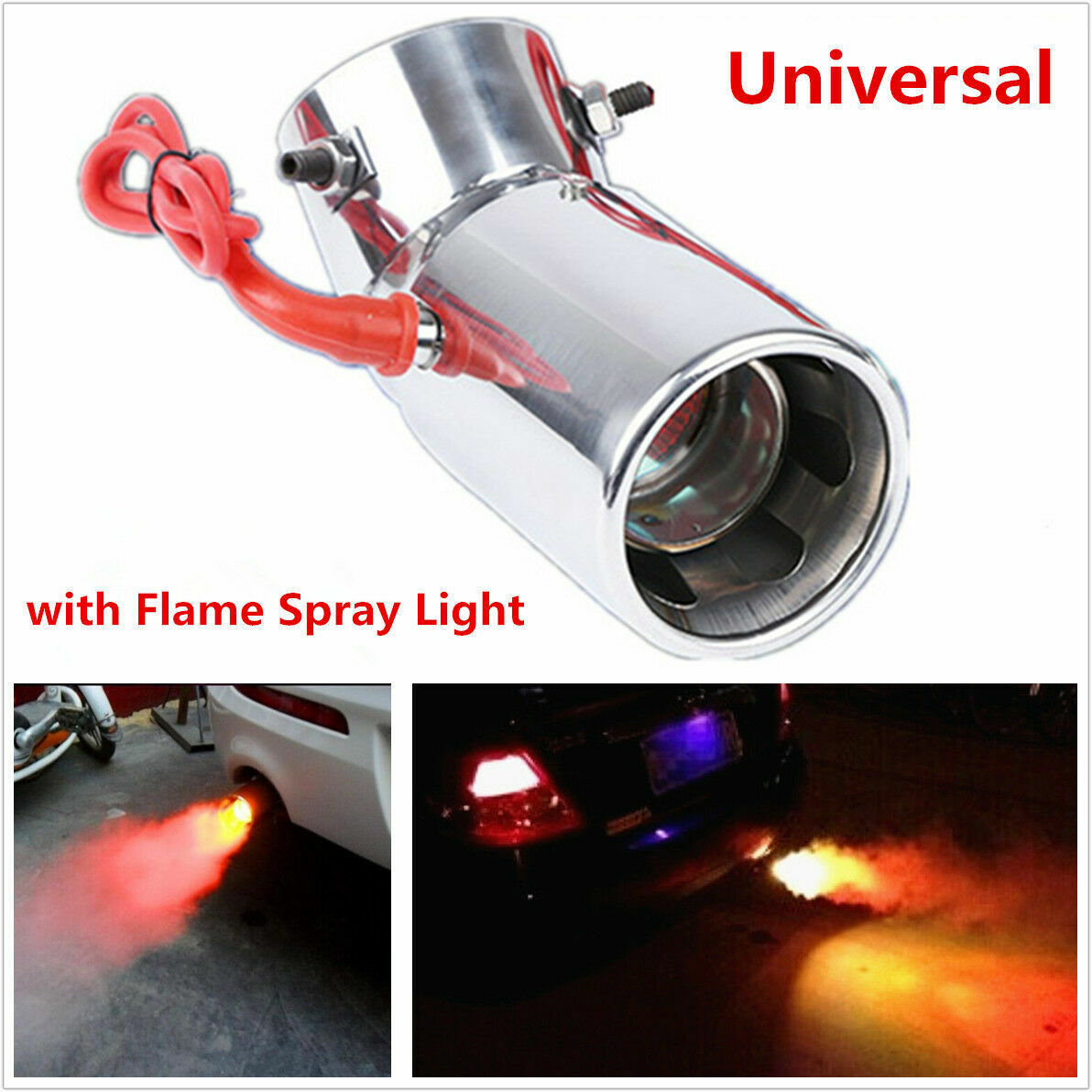 Universal Car LED Exhaust Pipe Spitfire Red Light Flaming Muffler Tip Pipe Tail