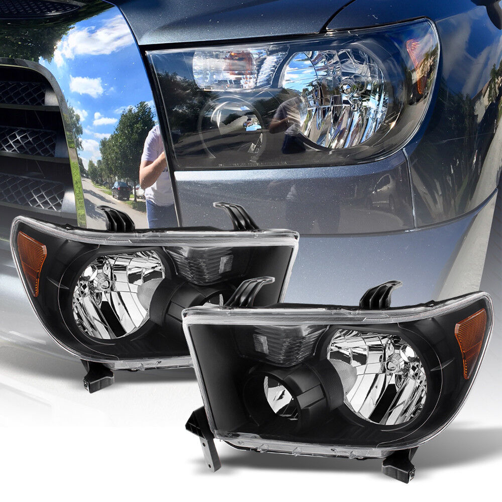 For 2007-2013 Toyota Tundra 2008-2017 Sequoia Black Headlights lamps Left+Right