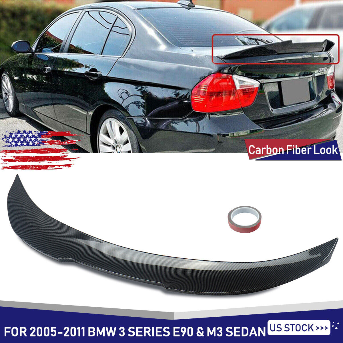 FOR 2006-2011 BMW E90 3 SERIES M3 SEDAN PSM STYLE CARBON LOOK TRUNK SPOILER WING