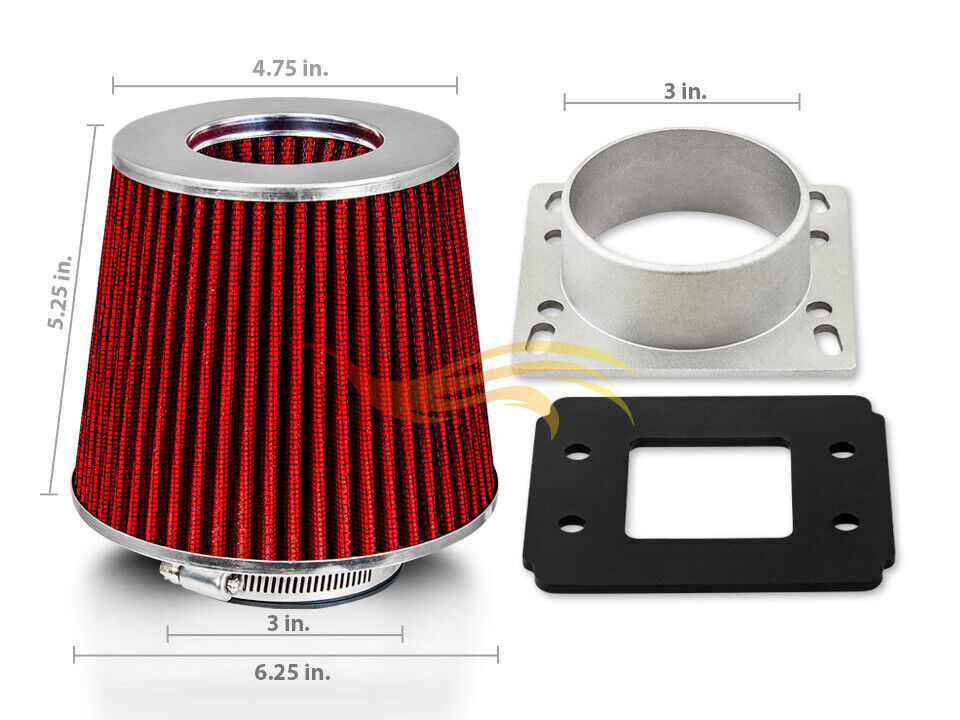 Mass Air Flow Sensor Intake Adapter + RED Filter For 89-92 Cressida 3.0L V6