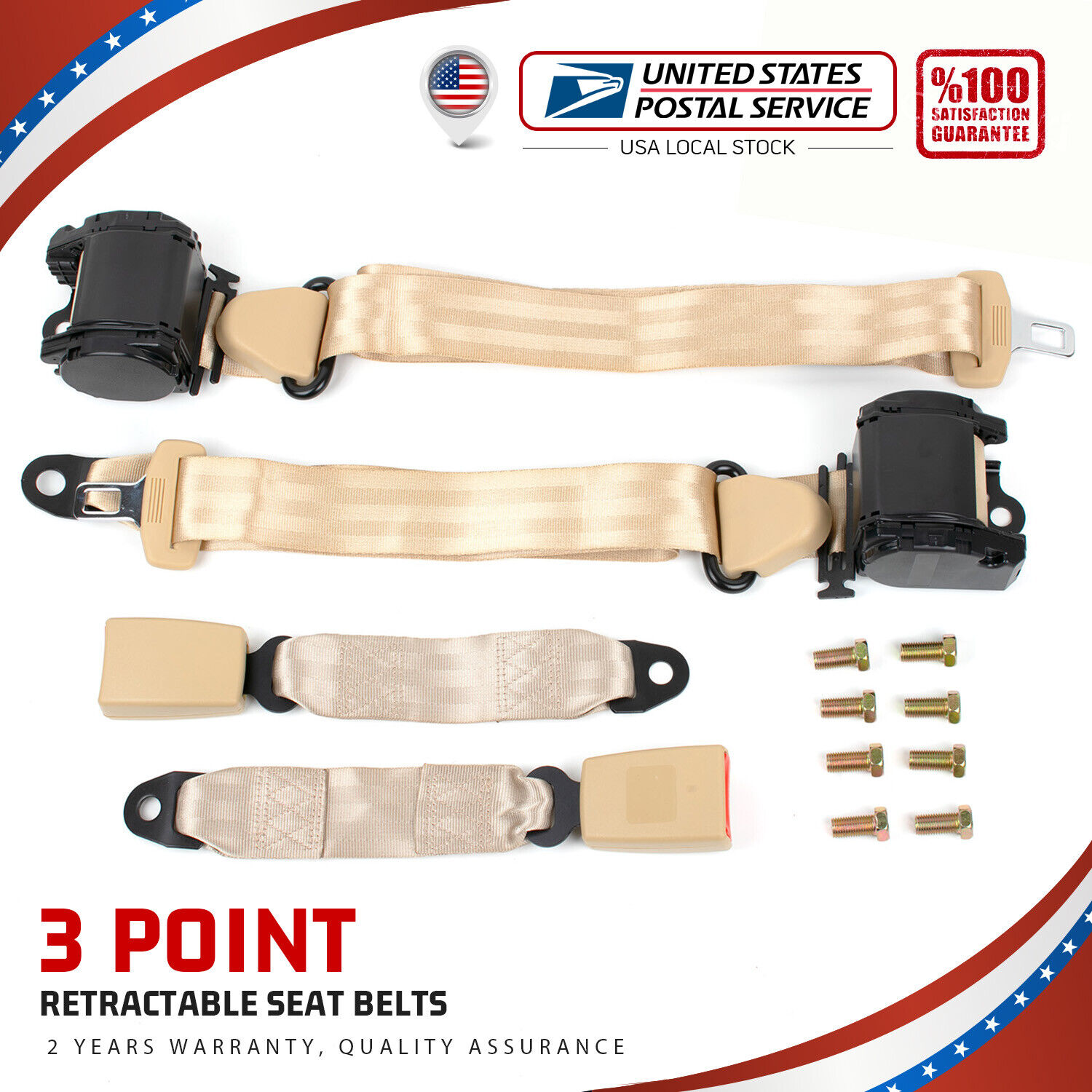 2 Universal 3 Point Retractable Safety Seat Belts For Suzuki XL-7 2005-2008