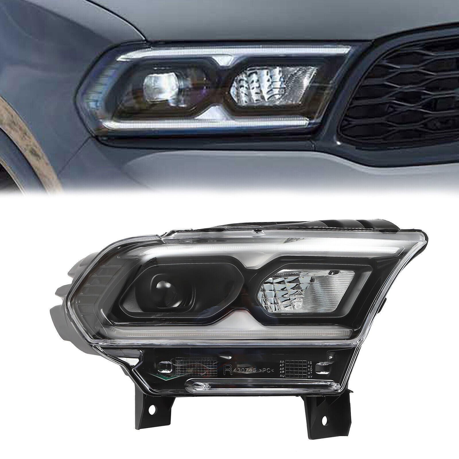 Right Passenger Side For Dodge Durango 2021 2022 2023 Black LED Headlight Lamp
