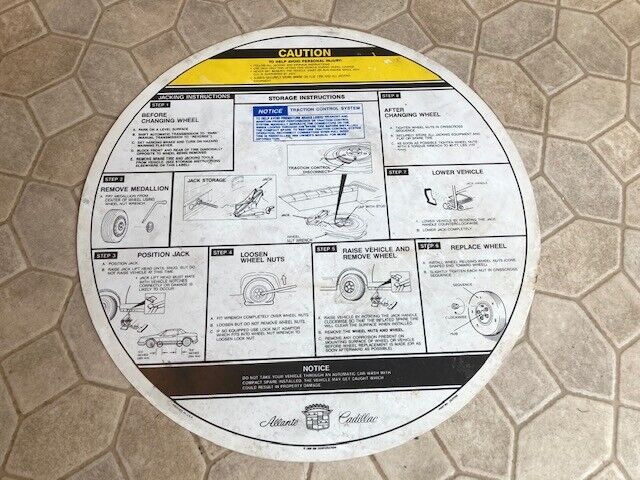 1987-1993 Cadillac Allante Spare Tire Cover Jacking/Storage Instructions