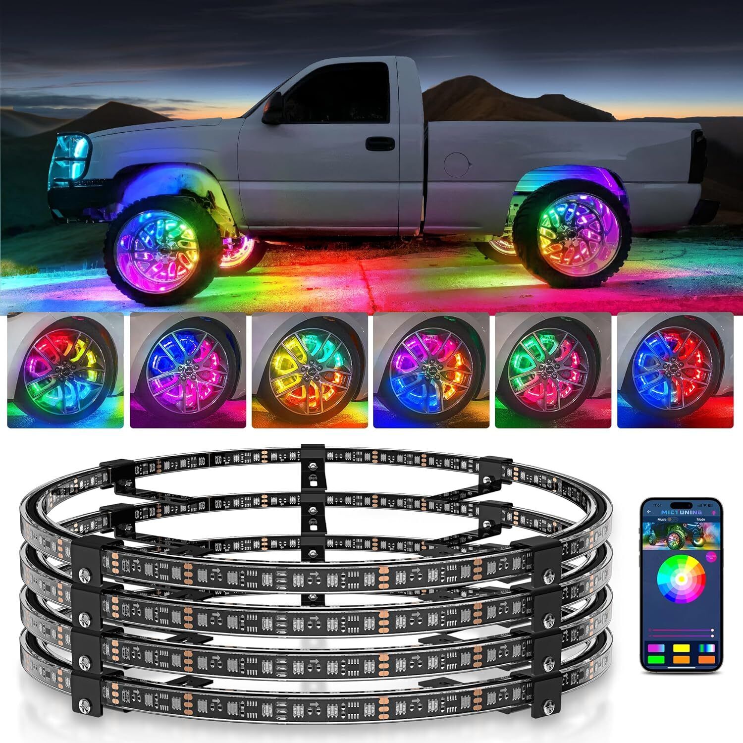 17.5inch V1 RGBW LED Wheel Ring Lights Kit  Pure Colors Neon Wheel Rim Lights