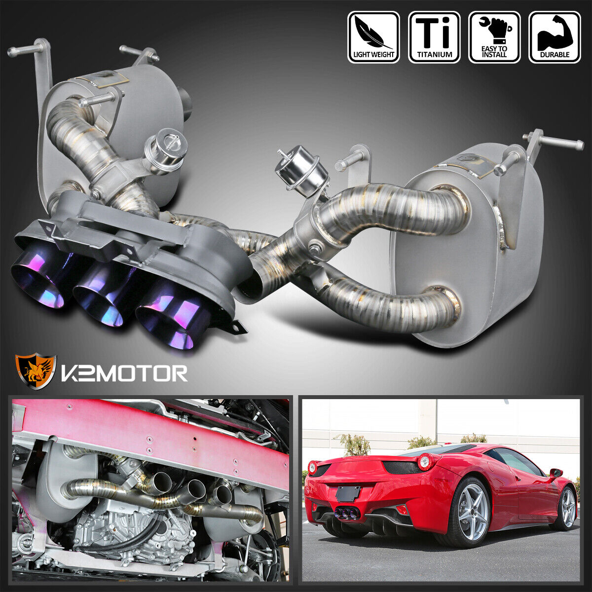 Fits 2010-2015 Ferrari 458 Spider Titanium Catback Exhaust System w/ Purple Tips