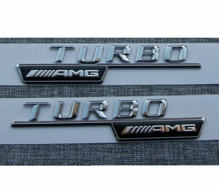 1pair Chrome Letters Fender Emblem Badge Emblems for Mercedes Benz TURBO AMG