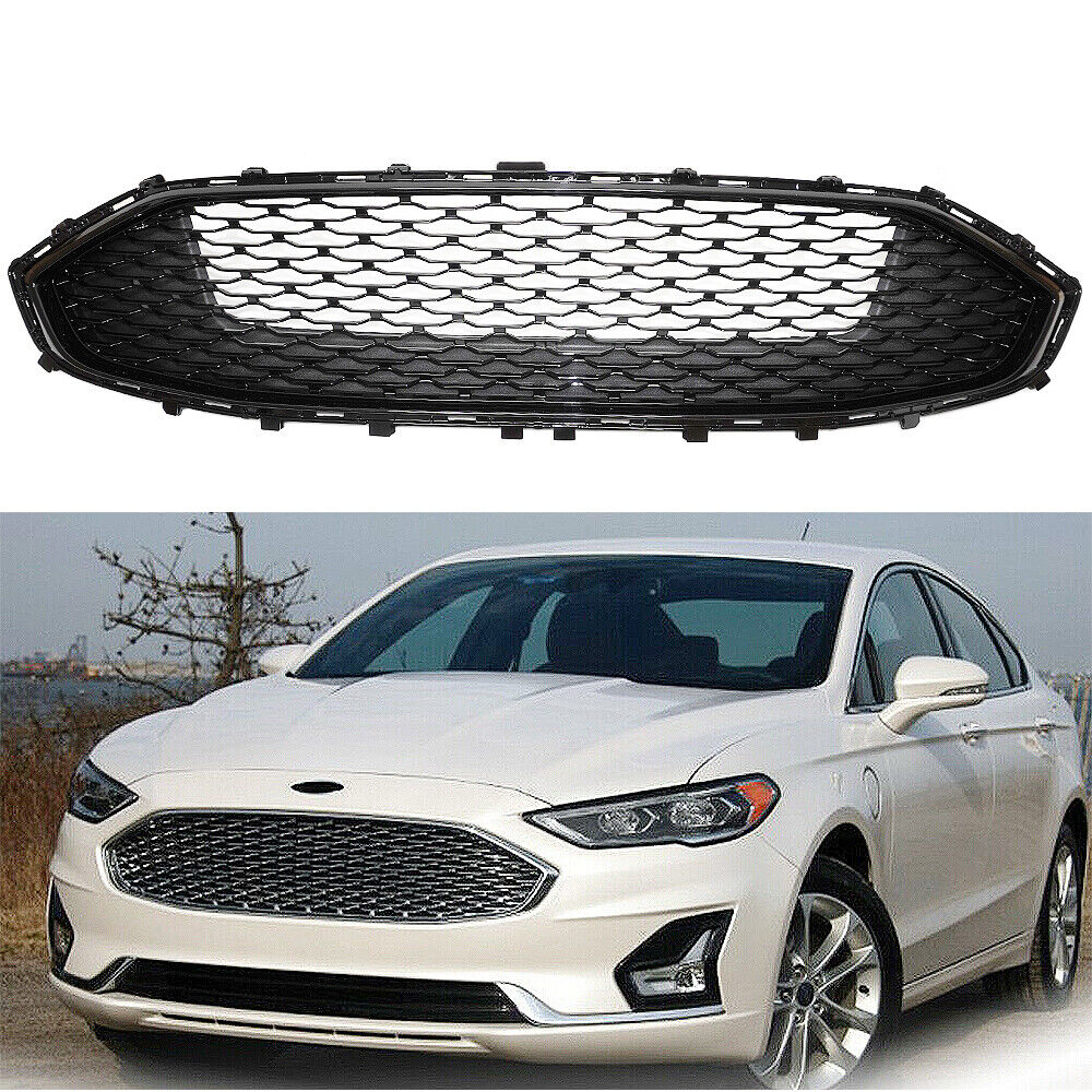 For 2019 2020 Ford Fusion ABS Front Bumper Grille Replacement Glossy Black Mesh