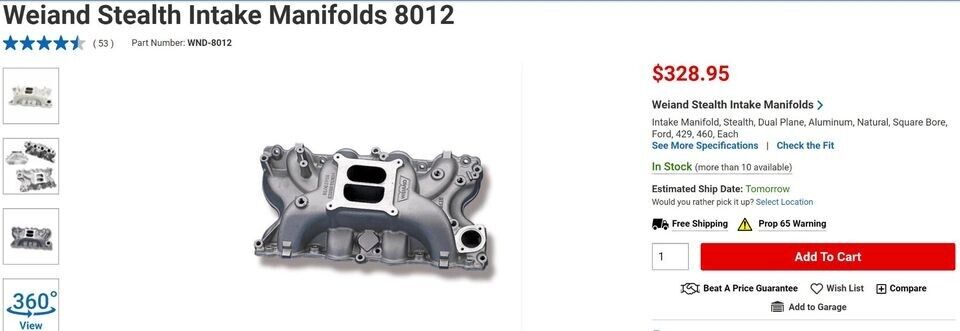 Weiand Stealth Intake Manifold 8012 - Ford 429/460, BBF