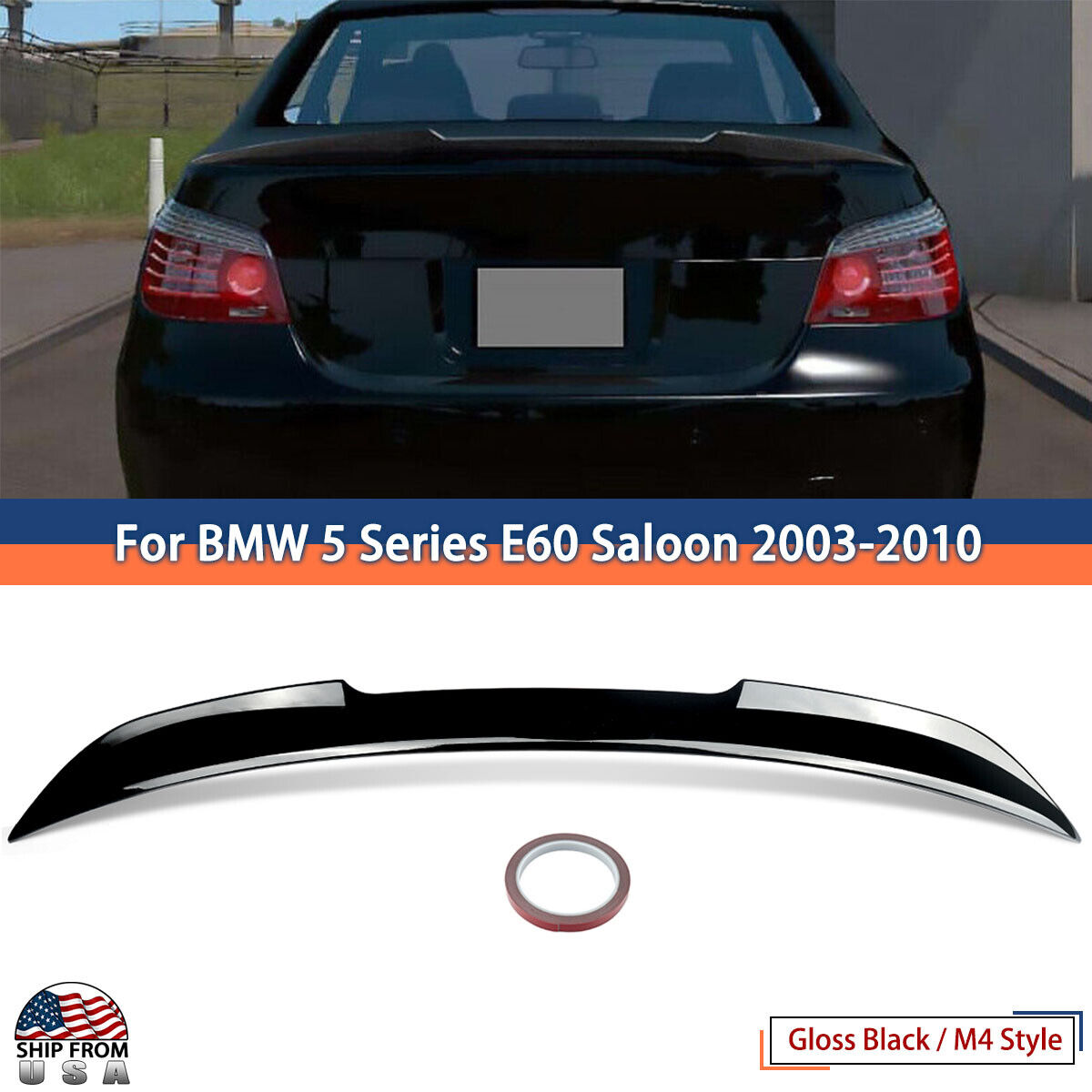 For BMW E60 535i 550i 2003-2010 Highkick M4 Style Trunk Spoiler Wing Gloss Black