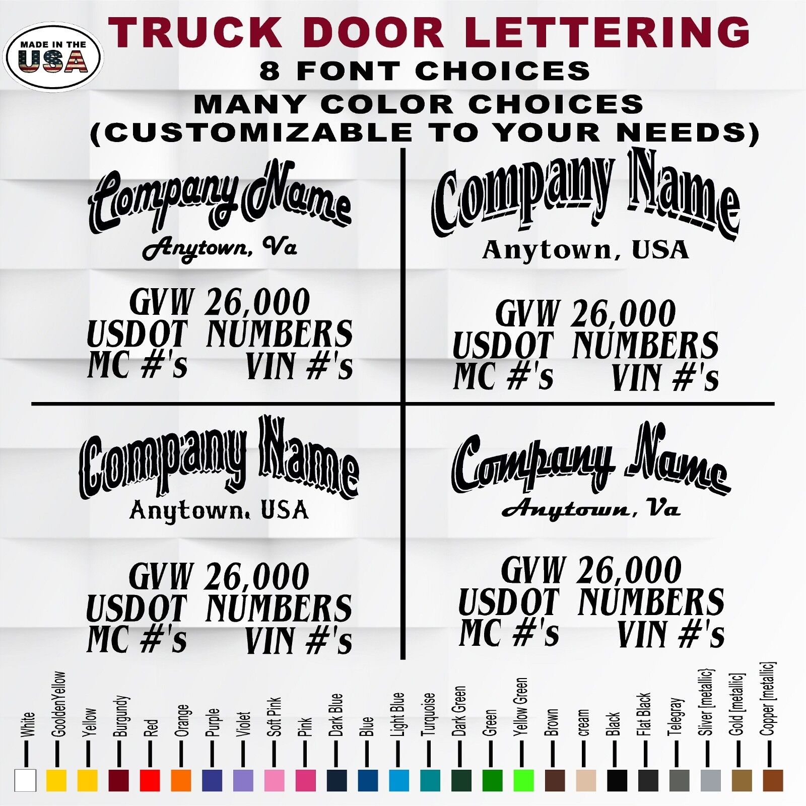 Business Truck Lettering | Business Name, Town, State, Phone Number, USDOT