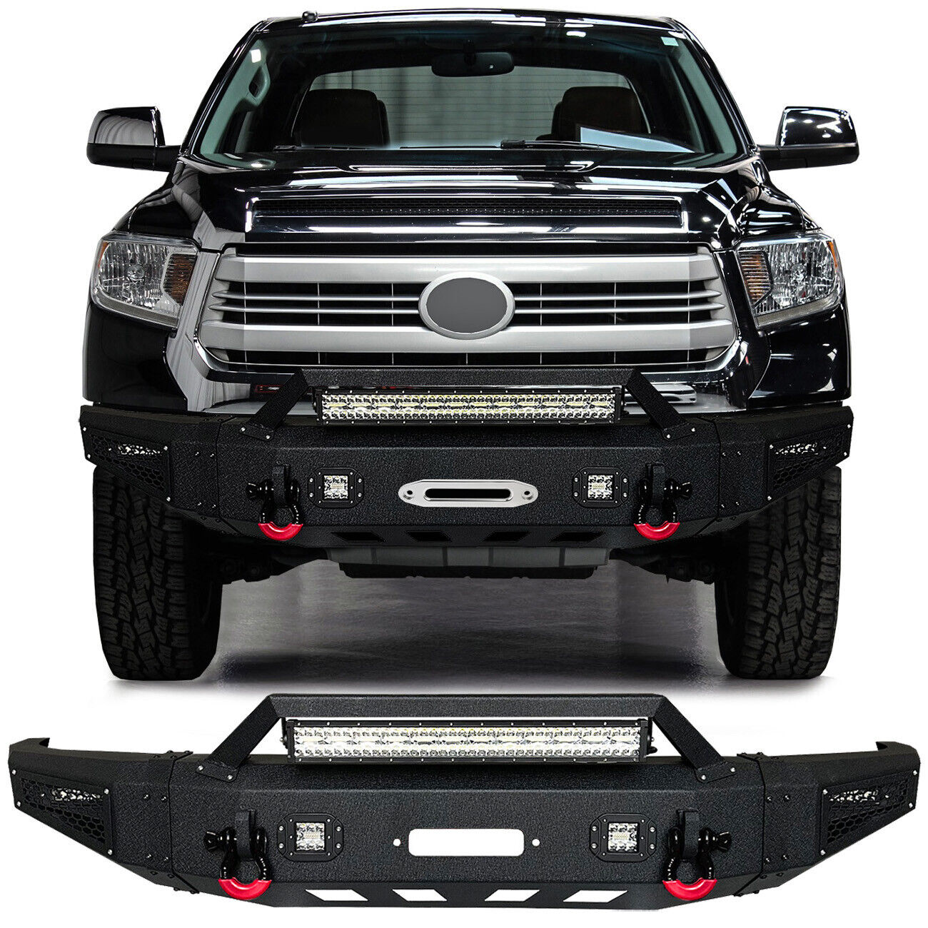 Vijay For 2014-2021 Tundra Front Bumper w/ Winch Plate and LED lights and D-ring