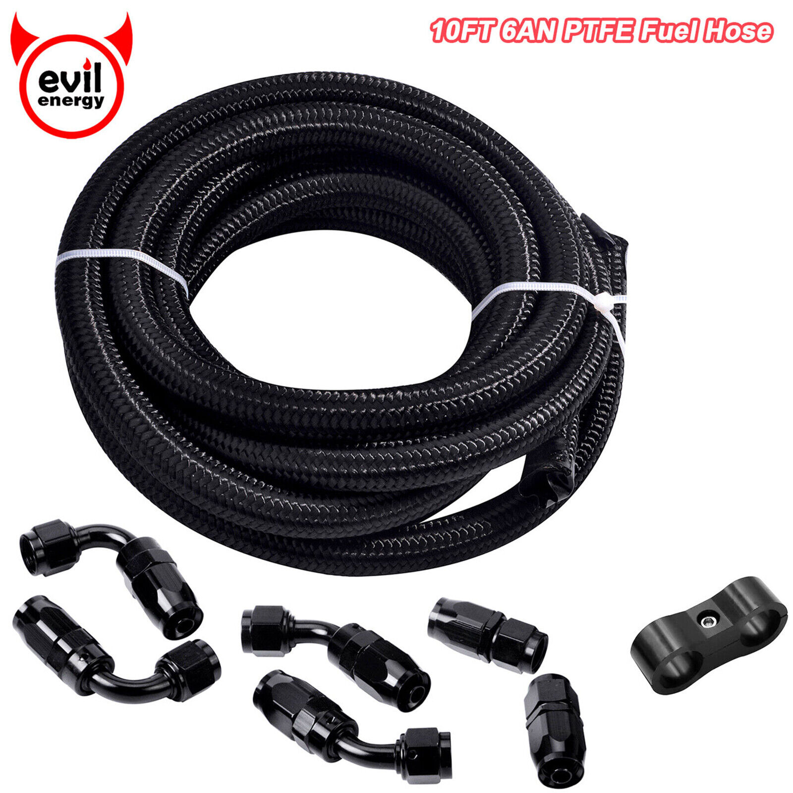 AN6 6AN Nylon Stainless Steel Braided Fuel Hose Fuel Adapter Kit Oil Line 10FT