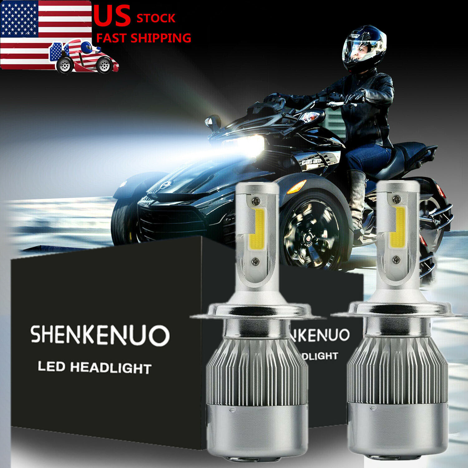 LED Headlight Bulbs Conversion Kit for the Can-Am Spyder F3 F3-S Pair 6000K 110W