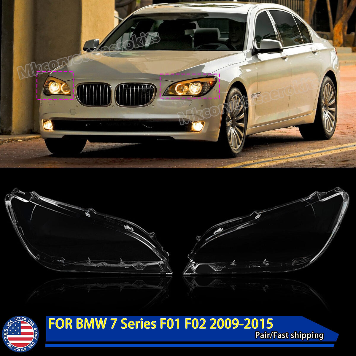Headlight Assembly Lens Cover For 09-15 BMW F02 F01 740i 750i 760i Left & Right