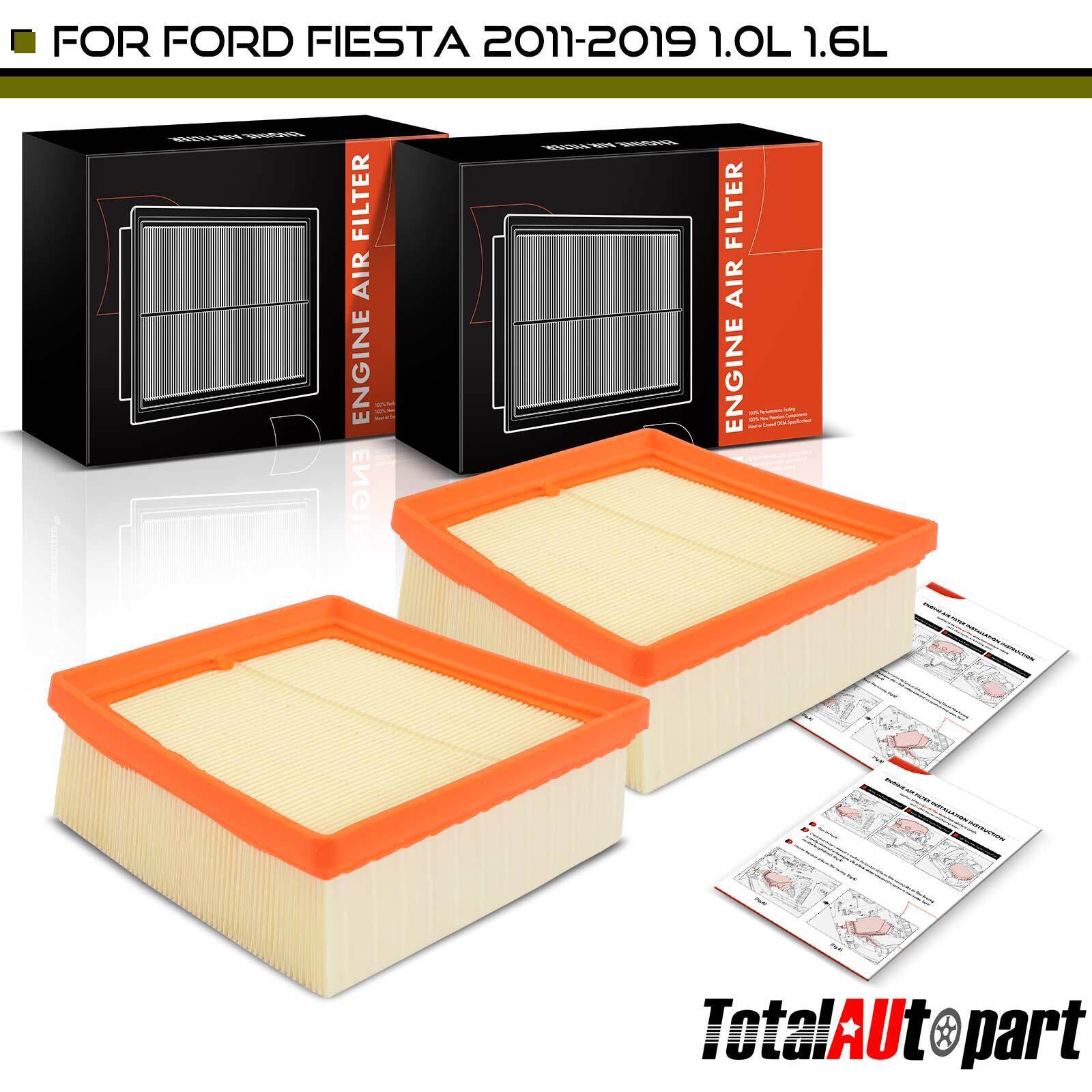 2Pcs Engine Air Filter for Ford Fiesta 2011-2019 1.4L 1.0L Flexible Panel Front