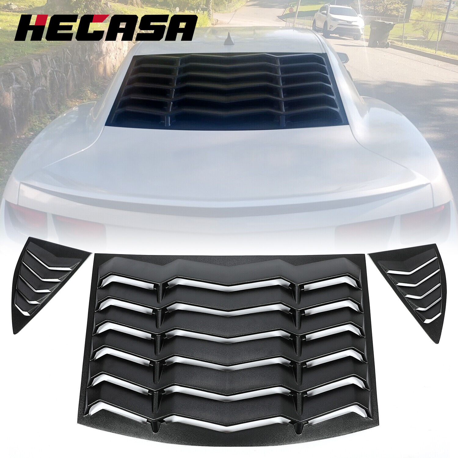 HECASA Rear&Side Window Louvers Cover For 10-15 2011 2012 2013 2014 Chevy Camaro