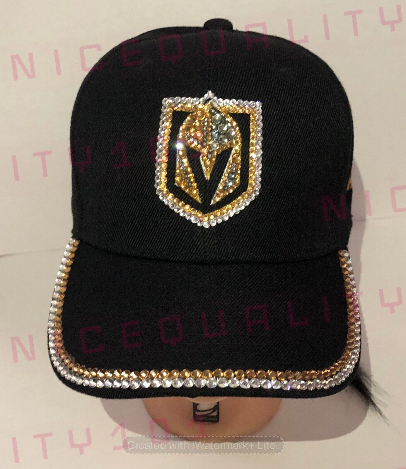 Golden Knight Vegas Strong NHL Made W Swarovski Crystals Hat Cap Adjustable