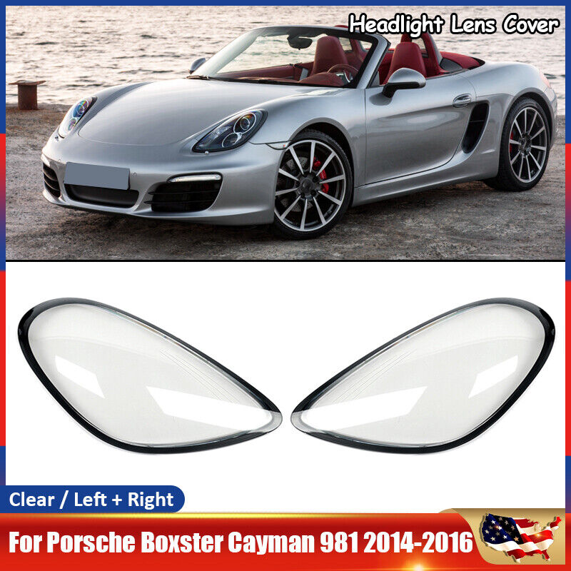 For 2014-2016 Porsche Boxster Cayman 981 Headlight Lens Cover Shell Left + Right