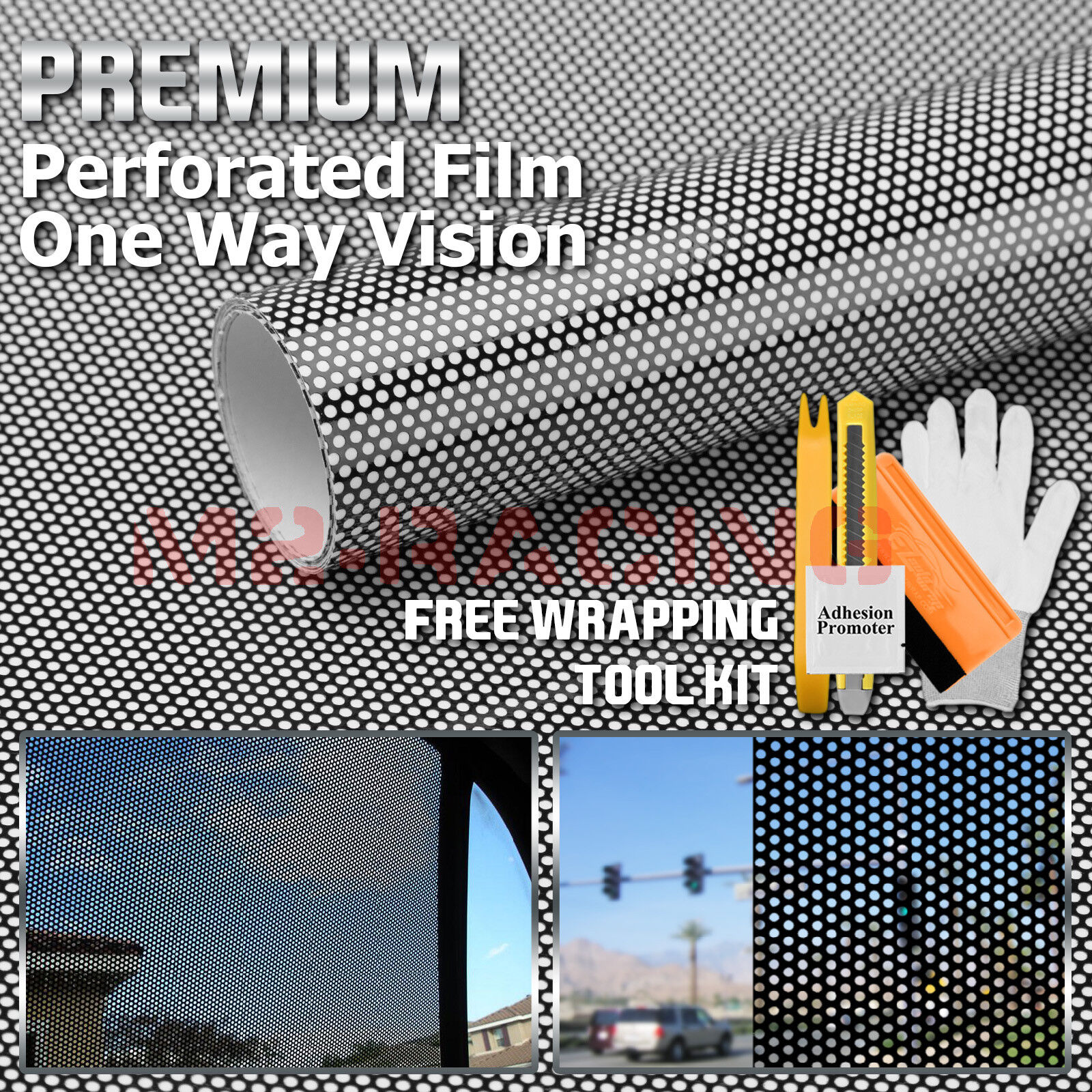 【One Way Vision】 Black Perforated Print Media Vinyl Window Sticker Sheet Film
