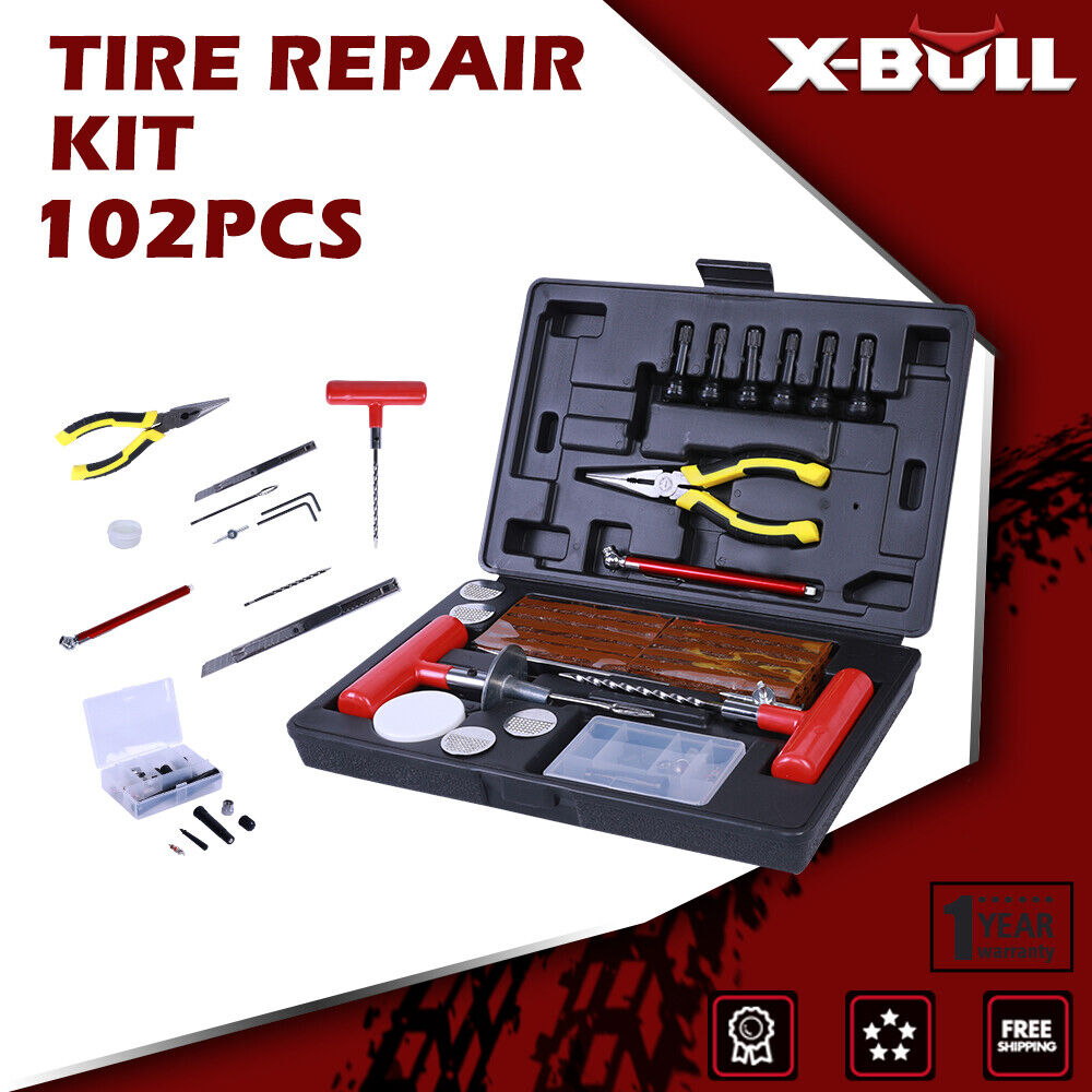 X-BULL Tire Repair Kit DIY Flat For Car Truck Motorcycle Home Plug Patch 102pc