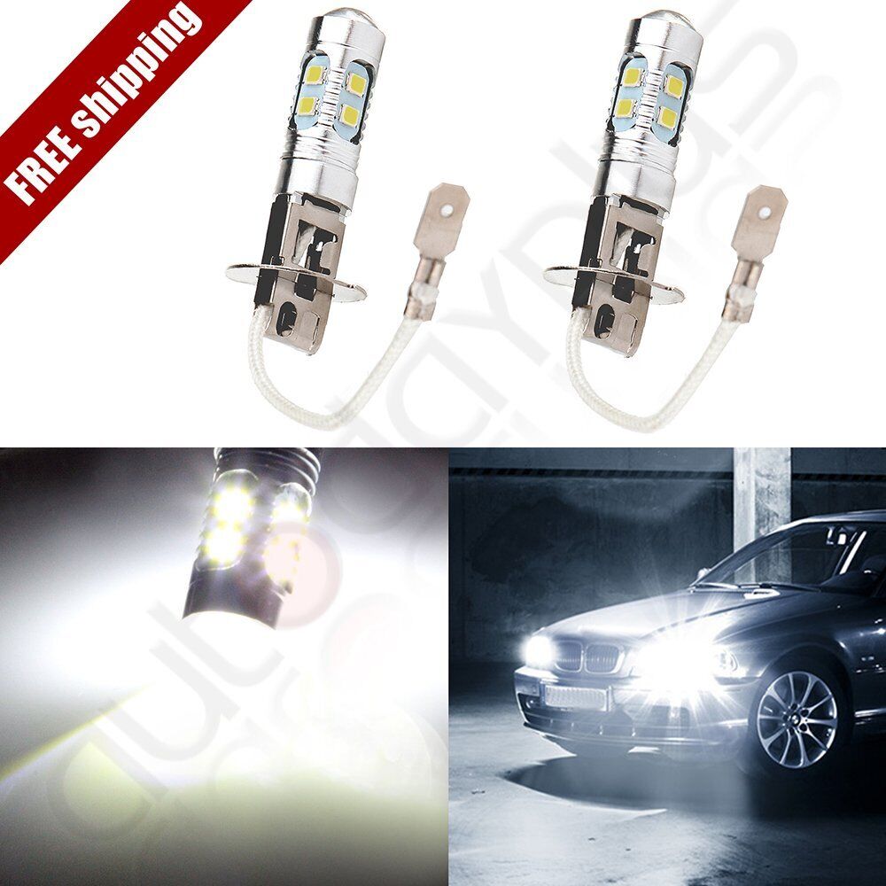 2x High Power H3 100W LED Xenon Pure White Fog Light SMD Car Bulb 6000K 50W