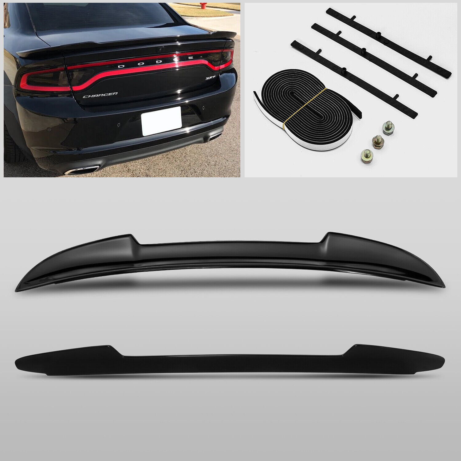 For 11-18 Dodge Charger Hellcat Style Gross Black ABS Rear Trunk Spoiler Wing