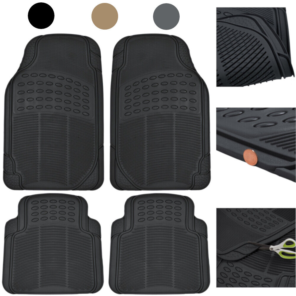 Car Floor Mats 4 Pieces Set Rubber Heavy Duty Protection Interior Trimmable