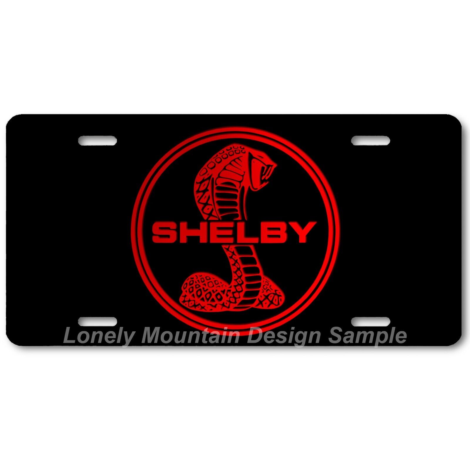 Shelby Cobra Inspired Art Red on Black FLAT Aluminum Novelty License Tag Plate