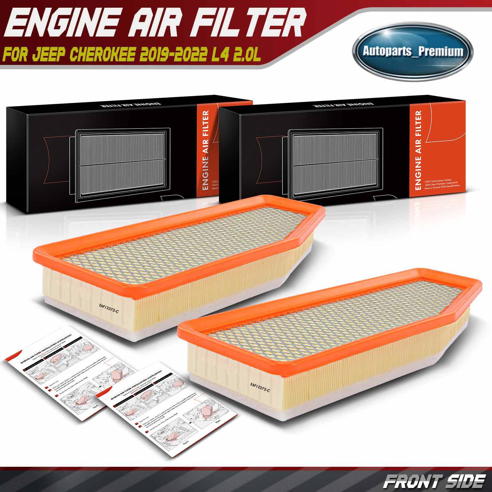 2Pcs Front Engine Air Filter for Jeep Cherokee 19-22 L4 2.0L Flexible Panel