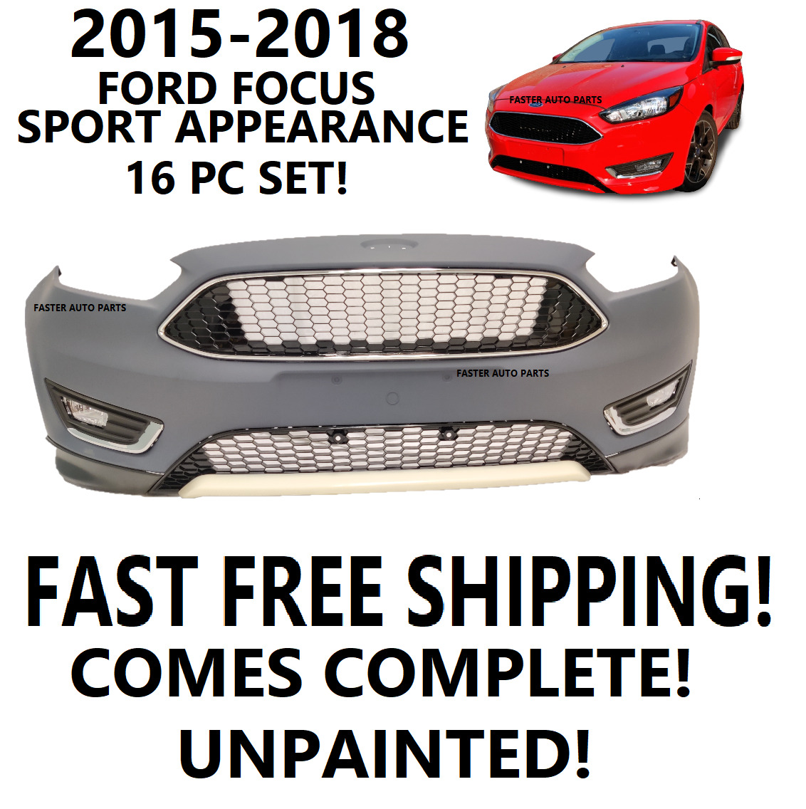 2015 2016 2017 2018 2019 FORD FOCUS FRONT BUMPER COVER SPORT PACKAGE NEW 