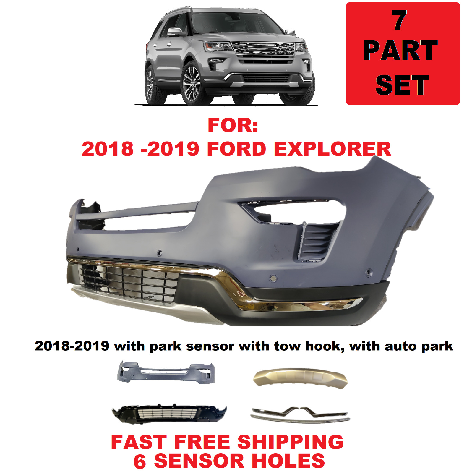 for 2018 2019 ford explorer front bumper cover set upper lower with AUTO PARK