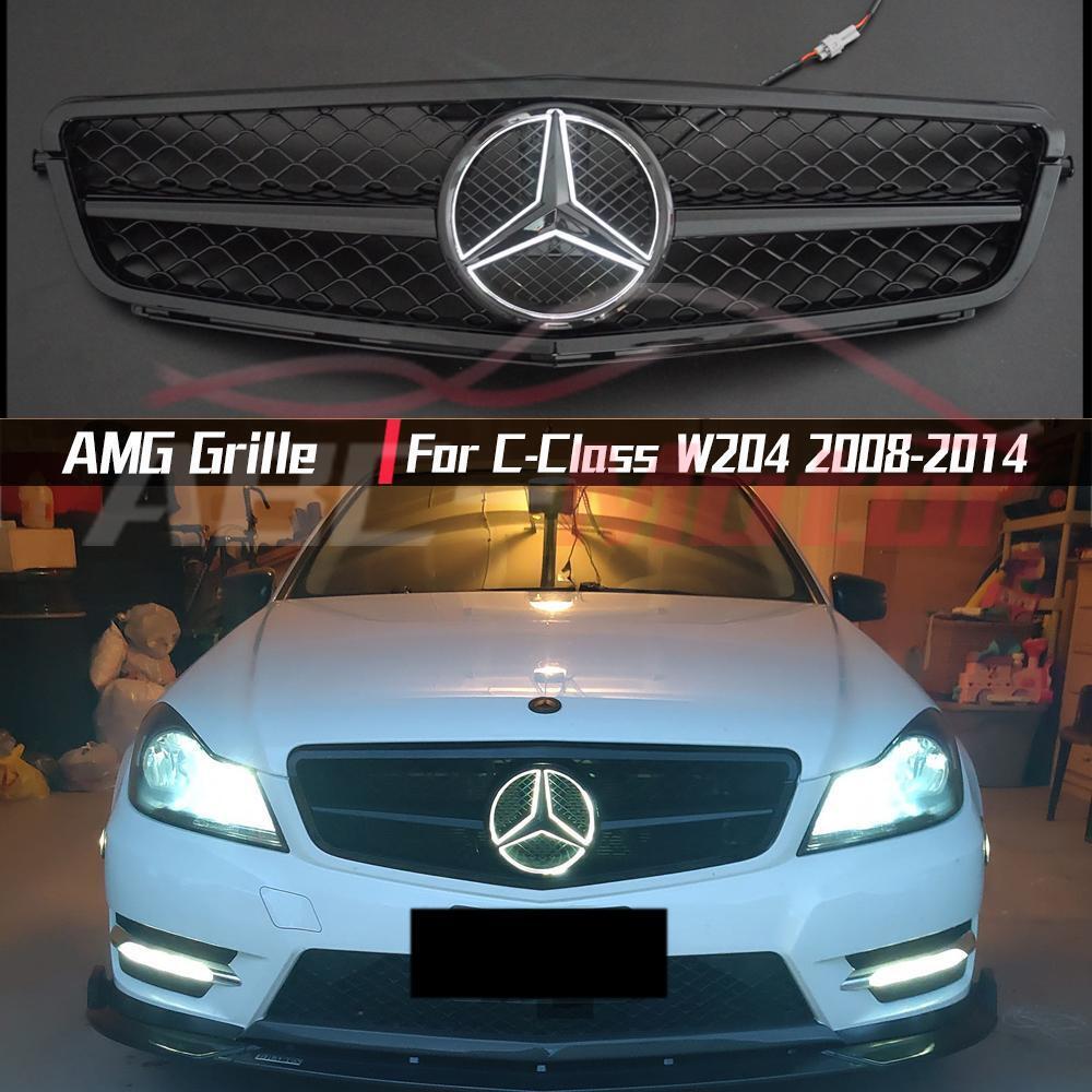Shiny Black GTR Style Grille W/LED Star For Benz C-Class W204 2008-14 C180 C350