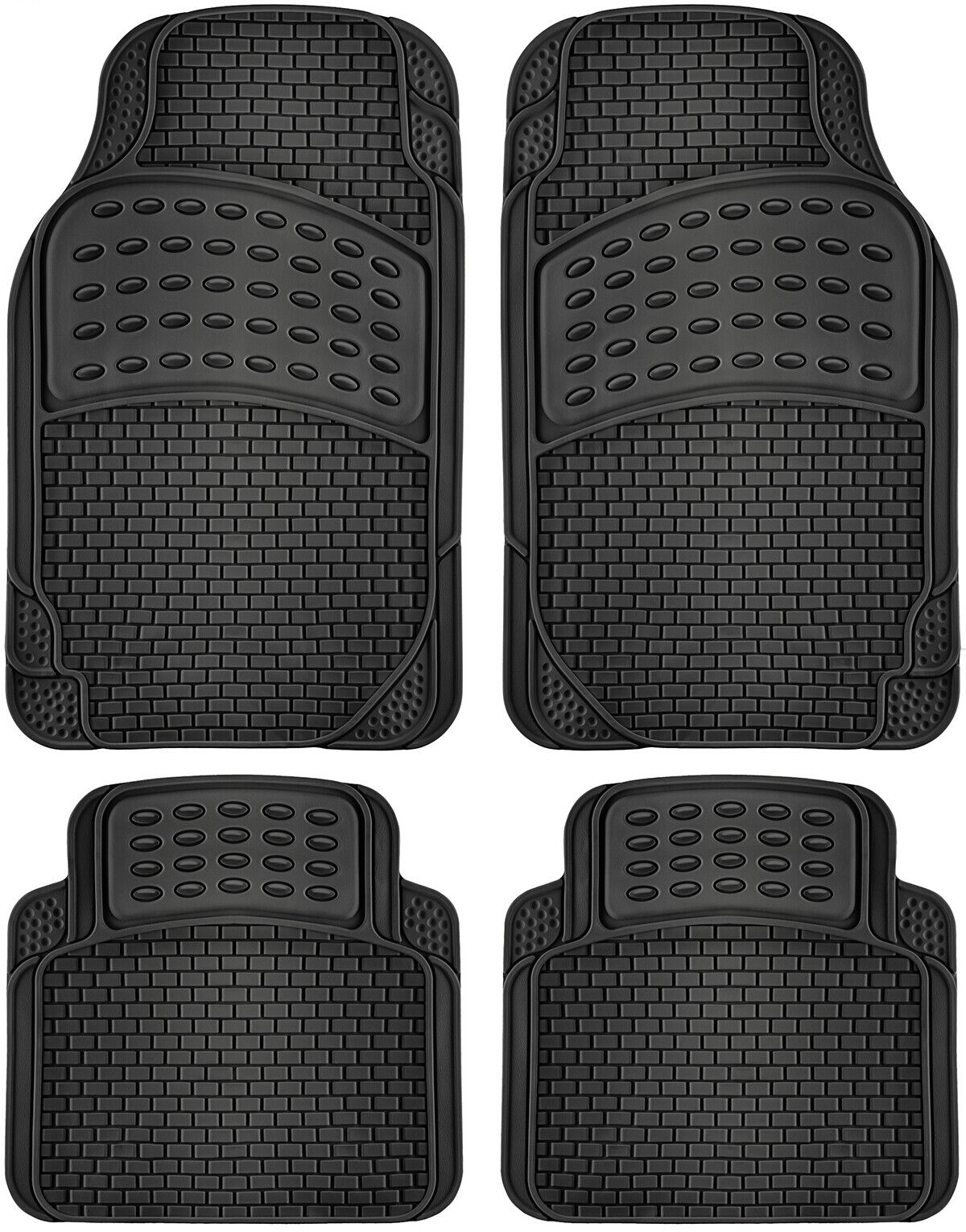 Car Floor Mats For All Weather Rubber 4pc Set Semi Custom Fit Heavy Duty Black