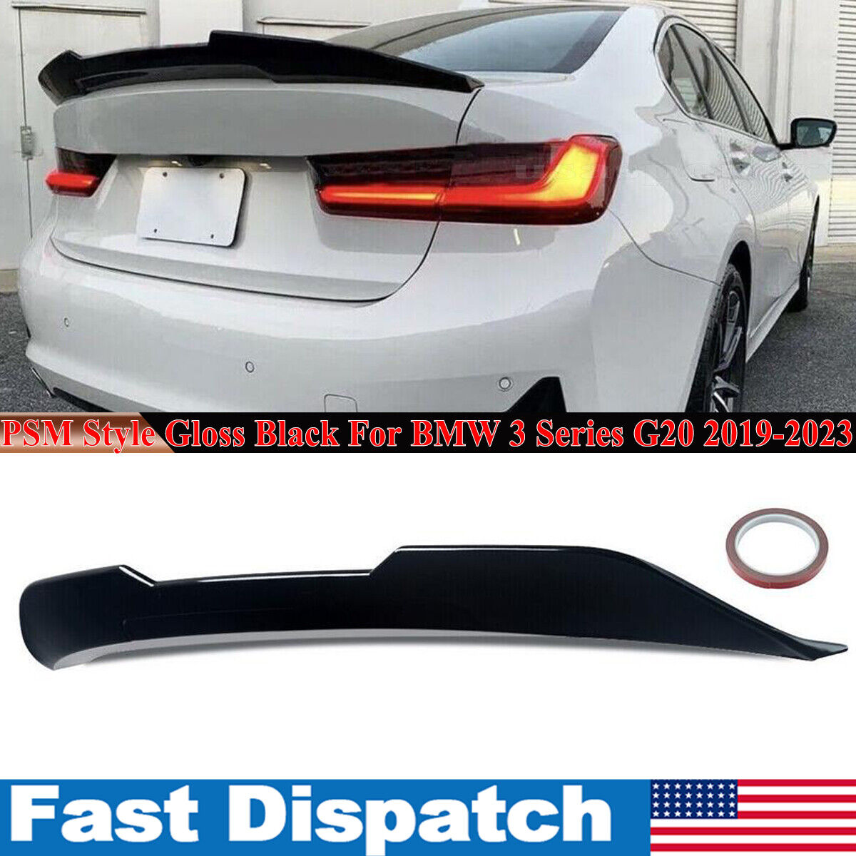Gloss Black PSM Style Rear Trunk Spoiler Wing Lip  For BMW 3 Series G20 2019-23