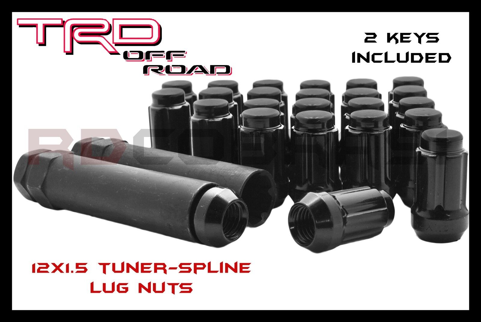 24 Black 6 Spline Lug Nuts 12x1.5 +2 Keys Toyota Tacoma Tundra FJ Cruiser & More