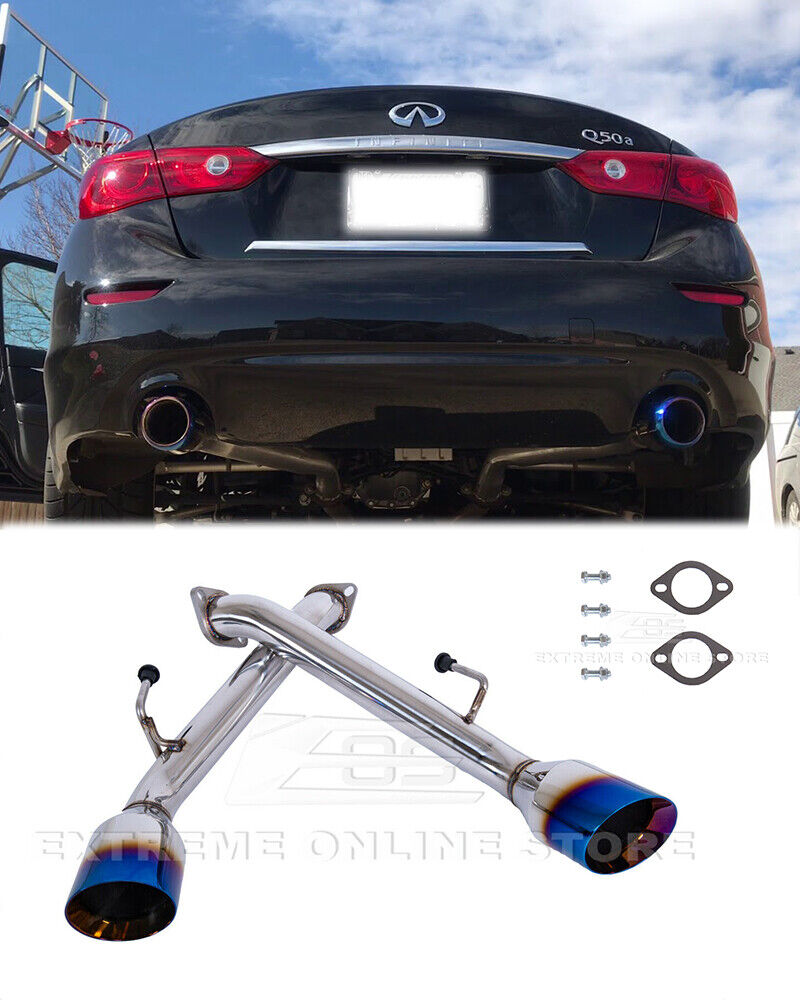 Burnt Tips Exhaust For 14-Up Infiniti Q50 Axle Back Dual Muffler Delete 4.5 Inch