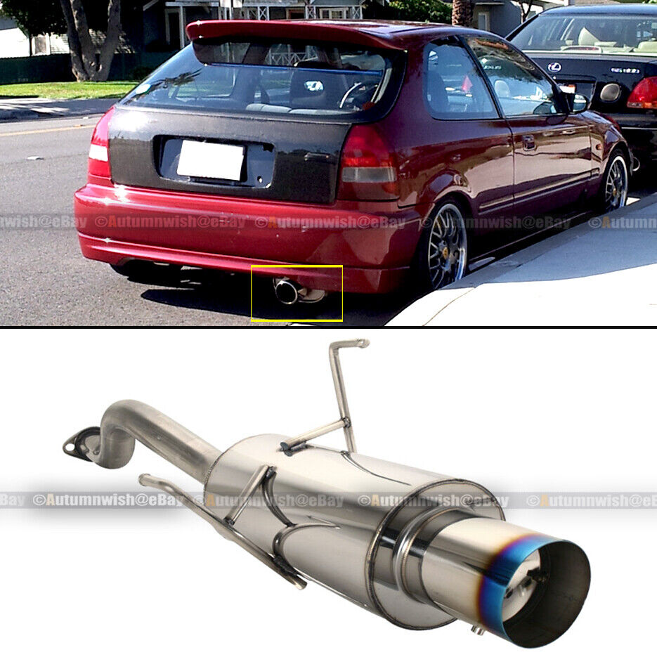 Fit 96-00 Civic 3DR DX Stainless Bolt On Axle Back Exhaust Muffler Blue Burn Tip