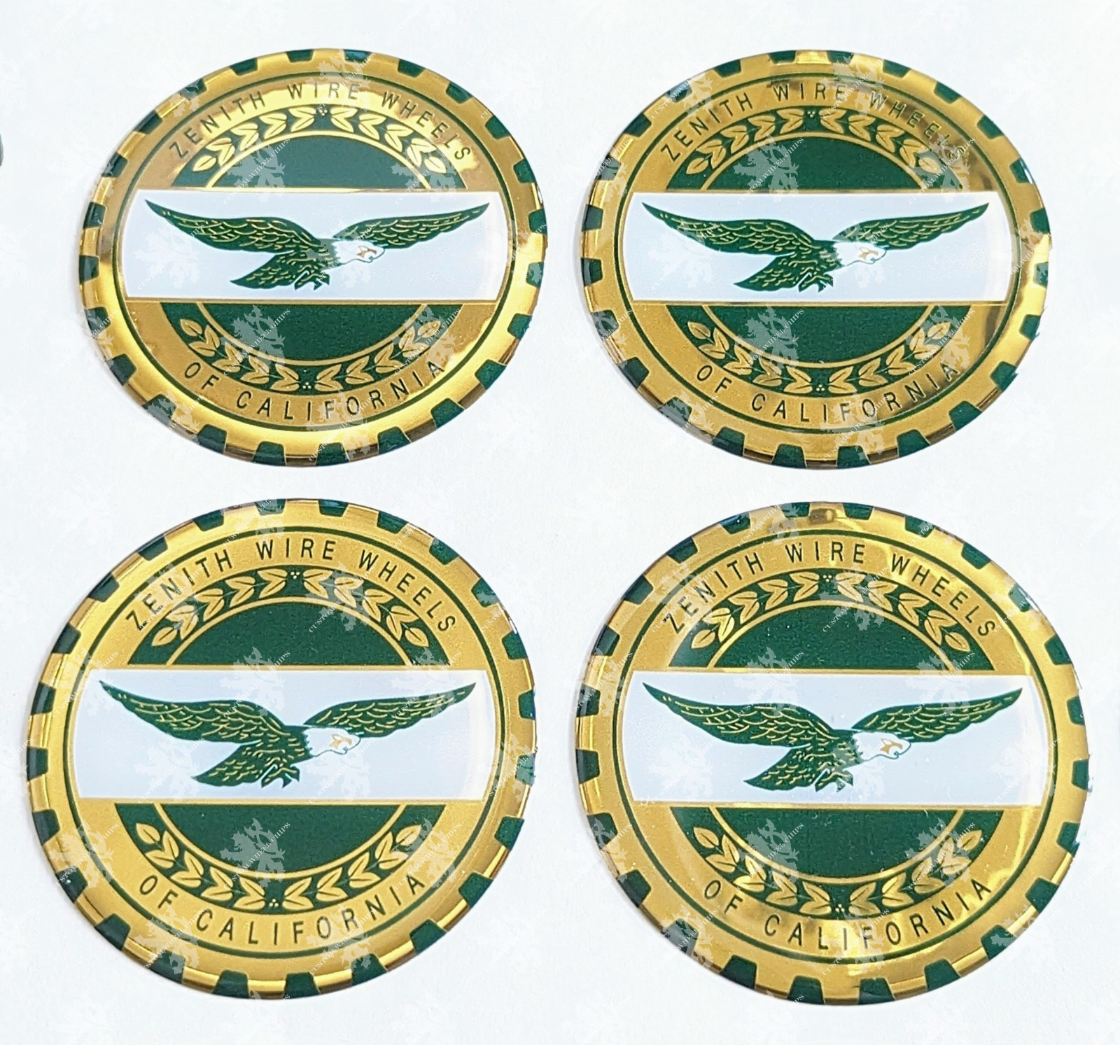 Green and Gold Zenith Eagle Wire Wheel Chips Set of 4 Size 2.25 inches